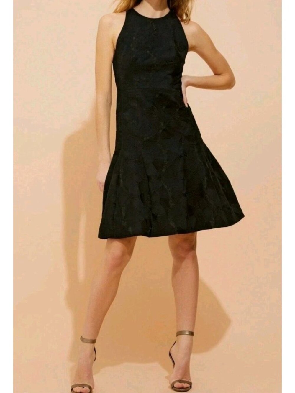 HALSTON HERITAGE NWT  SLEEVELESS HIGH NECK TULIP SKIRT JACQUARD DRESS SIZE 8 - Picture 5 of 11
